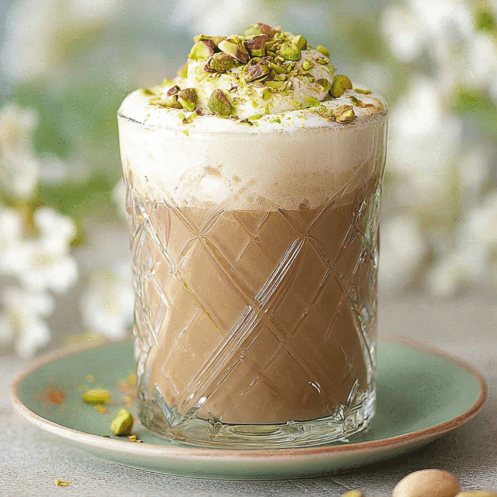 Pistachio Latte – Cozy, Creamy Nutty Coffee You’ll Love 5 pistachio latte served with biscotti